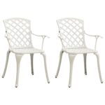 White Cast Aluminium Garden Chairs Set of 2  High Backrest  Weather-Resistant  Outdoor Use