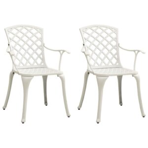 White Cast Aluminium Garden Chairs Set of 2  High Backrest  Weather-Resistant  Outdoor Use