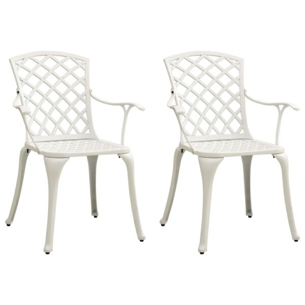 White Cast Aluminium Garden Chairs Set of 2  High Backrest  Weather-Resistant  Outdoor Use