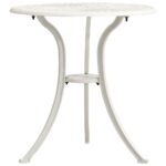 Sturdy Cast Aluminium Garden Table in White - Ideal for Outdoor Use  Features Umbrella Hole