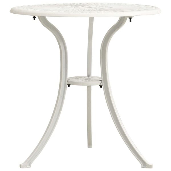 Sturdy Cast Aluminium Garden Table in White - Ideal for Outdoor Use  Features Umbrella Hole