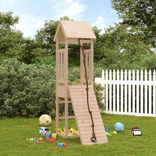 Solid Pine Wood Playhouse with Climbing Wall  Sandpit  and Play Tower for Kids Outdoor Fun