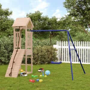 Children's Outdoor Playset with Swing  Climbing Wall  Sandpit - Solid Pine Wood  Durable and Safe