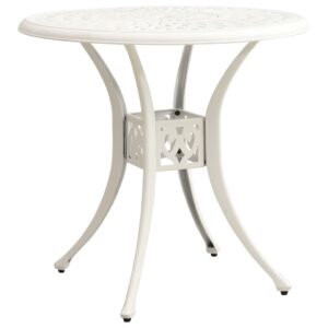 Outdoor Garden Table in White Cast Aluminium  78x78x72 cm  Sturdy  Stable  with Umbrella Hole