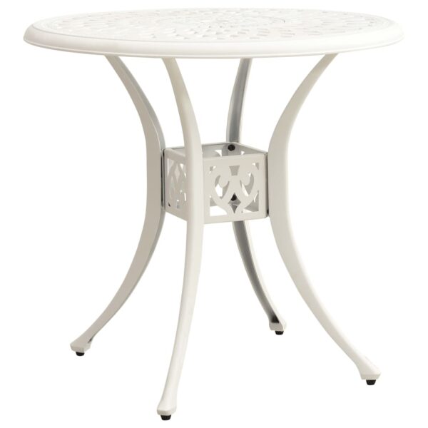 Outdoor Garden Table in White Cast Aluminium  78x78x72 cm  Sturdy  Stable  with Umbrella Hole