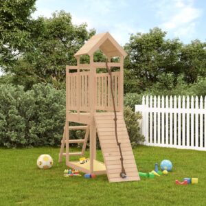 Children's Outdoor Playhouse with Climbing Wall  Slide  Ladder  Sandpit - Solid Pine Wood