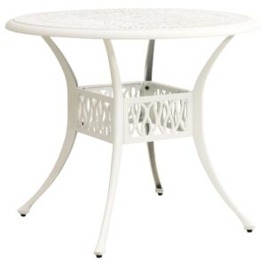 Sturdy White Cast Aluminium Garden Table with Unique Hollow Design and Umbrella Hole