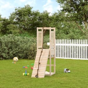 Solid Pine Wood Playhouse with Climbing Wall  Outdoor Garden Play Frame for Kids