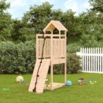 Solid Pine Wood Playhouse with Climbing Wall  Outdoor Garden Adventure Playground for Kids