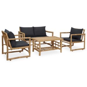 4 Piece Garden Lounge Set with Cushions Bamboo