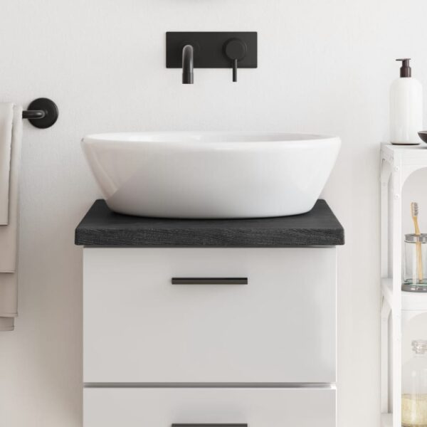 Solid Oak Wood Bathroom Countertop in Dark Grey  Treated Surface  Handmade with Live Edge