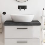 Solid Oak Wood Bathroom Countertop in Dark Grey - Durable  Versatile  Treated Surface  Handmade with Live Edge