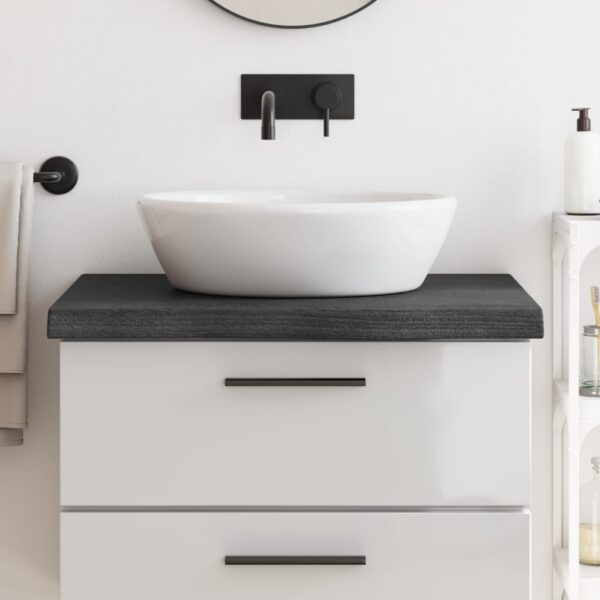 Solid Oak Wood Bathroom Countertop in Dark Grey - Durable  Versatile  Treated Surface  Handmade with Live Edge