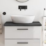 Solid Oak Wood Bathroom Countertop Dark Grey Treated Durable Versatile Handmade Live Edge