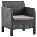 Outdoor Garden Chair with Cushion  Anthracite PP Rattan  UV Resistant  Lightweight  Easy Clean