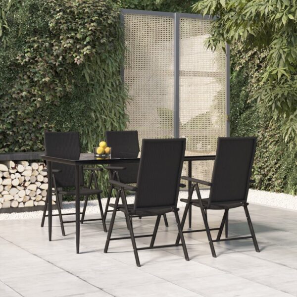 5 Piece Garden Dining Set Black Poly Rattan