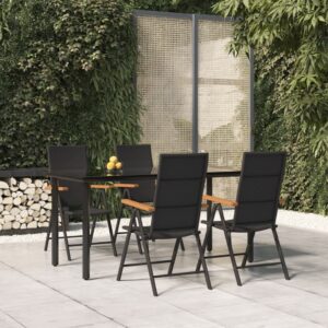 5 Piece Garden Dining Set Black and Brown Poly Rattan