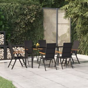 7 Piece Garden Dining Set Black and Brown Poly Rattan