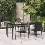 5 Piece Garden Dining Set Black Cotton Rope and Steel