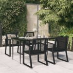 5 Piece Garden Dining Set Black PVC Rattan