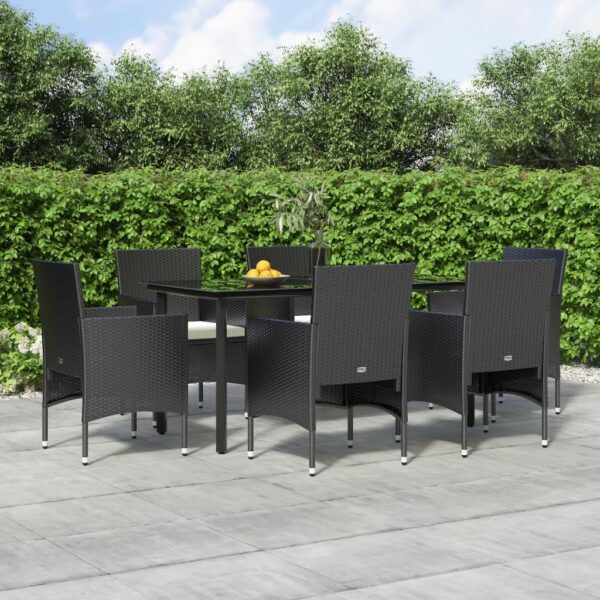 7 Piece Garden Dining Set with Cushions Black