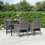 5 Piece Garden Dining Set with Cushions Grey and Black