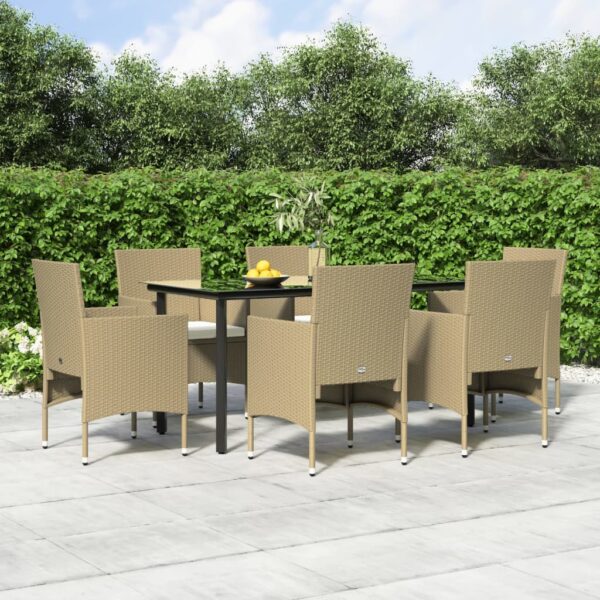 7 Piece Garden Dining Set with Cushions Beige and Black