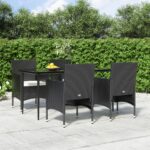 5 Piece Garden Dining Set with Cushions Black