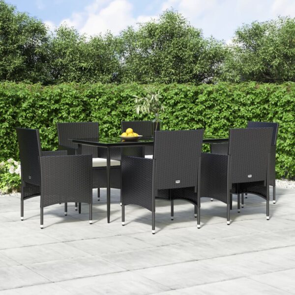 7 Piece Garden Dining Set with Cushions Black