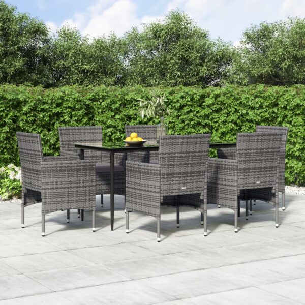 7 Piece Garden Dining Set with Cushions Grey and Black