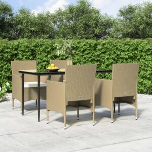 5 Piece Garden Dining Set with Cushions Beige and Black