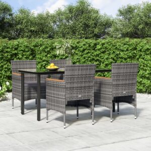 5 Piece Garden Dining Set with Cushions Grey and Black