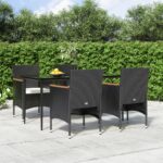 5 Piece Garden Dining Set with Cushions Black