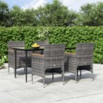 5 Piece Garden Dining Set with Cushions Grey and Black