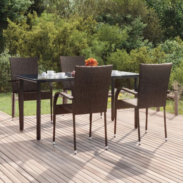 5 Piece Garden Dining Set Brown Poly Rattan