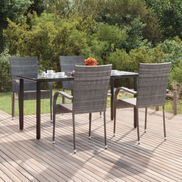 5 Piece Garden Dining Set Grey Poly Rattan