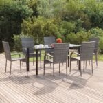 7 Piece Garden Dining Set Grey Poly Rattan