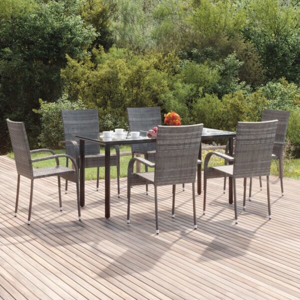 7 Piece Garden Dining Set Grey Poly Rattan