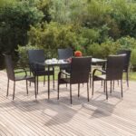 7 Piece Garden Dining Set Black Poly Rattan