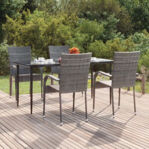 5 Piece Garden Dining Set Grey Poly Rattan