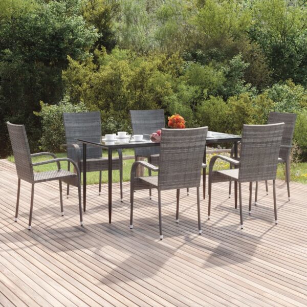 7 Piece Garden Dining Set Grey Poly Rattan