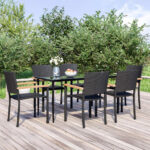 7 Piece Garden Dining Set Black Poly Rattan