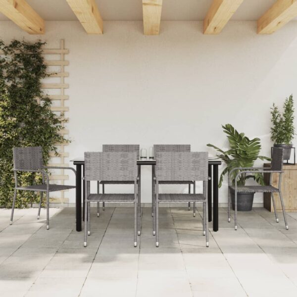 7 Piece Garden Dining Set Grey Poly Rattan