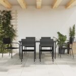 7 Piece Garden Dining Set Black Poly Rattan