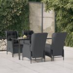 5 Piece Garden Dining Set Dark Grey Poly Rattan