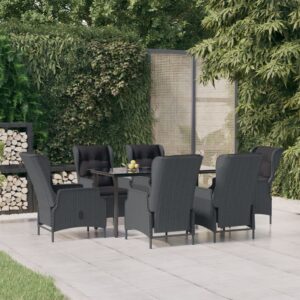 7 Piece Garden Dining Set Dark Grey Poly Rattan