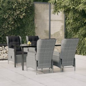 5 Piece Garden Dining Set Light Grey Poly Rattan