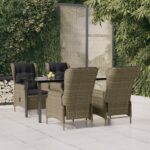 5 Piece Garden Dining Set Brown Poly Rattan