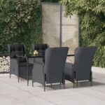 5 Piece Garden Dining Set Dark Grey Poly Rattan