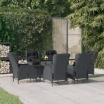 7 Piece Garden Dining Set Dark Grey Poly Rattan